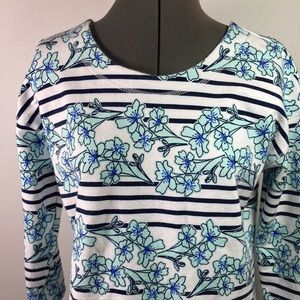 T By Talbots Floral/Stripe Long Sleeve Pull Over Top Size M